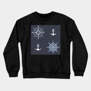 Pattern of anchors and compass roses on dark blue Crewneck Sweatshirt